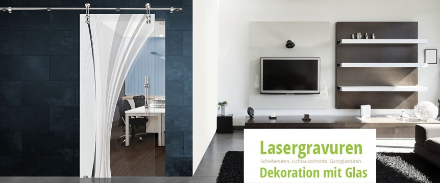 Glasschiebetür mit Lasergravur & V3000e Schiebesystem günstig online bestellen bei linarto.de